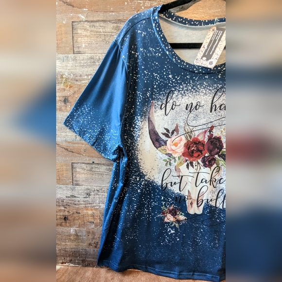 NWT Do No Harm But Take No Bull Blue Floral Bull Tee - Picture 4 of 14